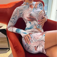 Load image into Gallery viewer, Tie Dyed Wave Ripple Print Bodycon Dress