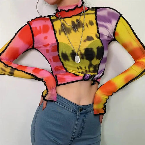 Tie dye Pattern Colorful Mesh Top