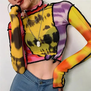 Tie dye Pattern Colorful Mesh Top