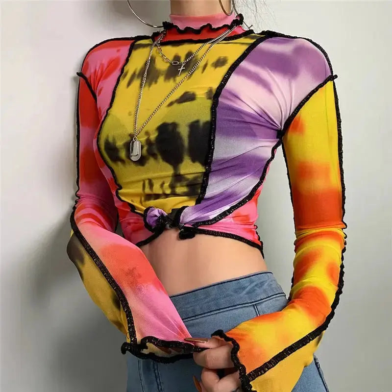 Tie dye Pattern Colorful Mesh Top