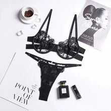 Load image into Gallery viewer, Transparent Floral Embroidery Bra &amp; Panty Lingerie Set