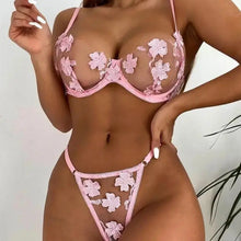 Load image into Gallery viewer, Transparent Flower Mesh Bra Underwire &amp; Panty Lingerie Set