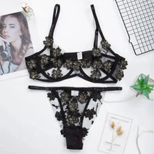 Load image into Gallery viewer, Transparent Flower Mesh Bra Underwire &amp; Panty Lingerie Set
