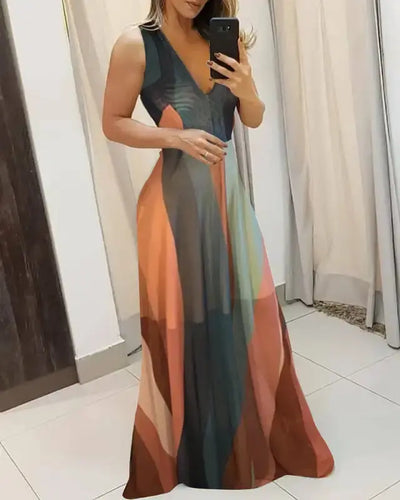 Tropical Print Spaghetti Strap Maxi Women Dress