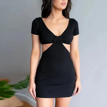 Load image into Gallery viewer, V-Neck Orange Short Sleeve Bodycon Hollow Out Dresses Party