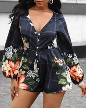 Load image into Gallery viewer, V Neck Puff Sleeve Backless Floral Print Romper