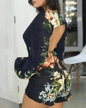 Load image into Gallery viewer, V Neck Puff Sleeve Backless Floral Print Romper