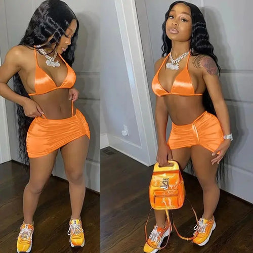 Women’s Bra Crop Top and Mini Mesh Sheer Skirt