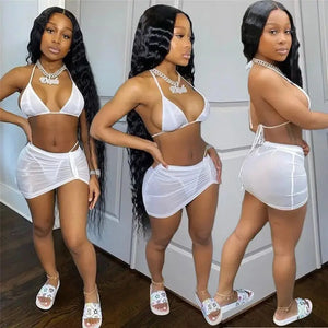 Women’s Bra Crop Top and Mini Mesh Sheer Skirt