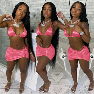 Women’s Bra Crop Top and Mini Mesh Sheer Skirt