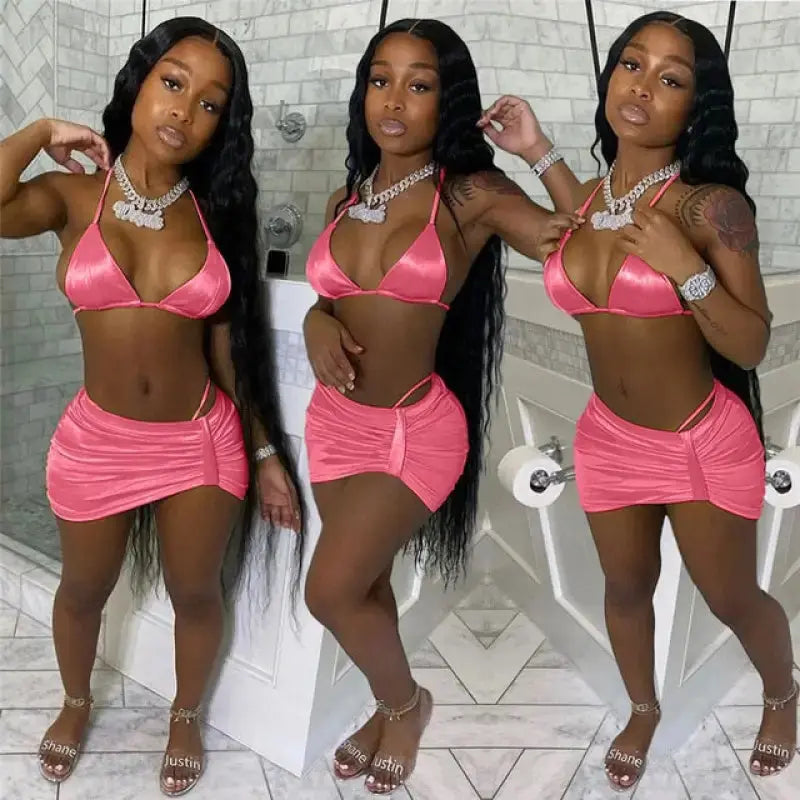 Women’s Bra Crop Top and Mini Mesh Sheer Skirt