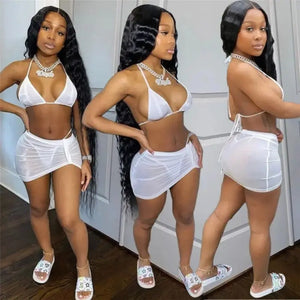 Women’s Bra Crop Top and Mini Mesh Sheer Skirt