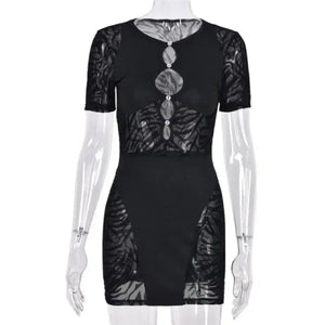 Zebra Mesh Pencil Transparent Bodycon Mini Dress