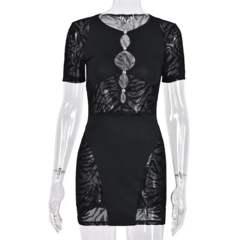 Zebra Mesh Pencil Transparent Bodycon Mini Dress