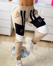 Load image into Gallery viewer, Zipper Design Colorblock Cargo Pants