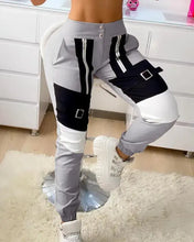 Load image into Gallery viewer, Zipper Design Colorblock Cargo Pants