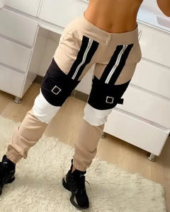 Zipper Design Colorblock Cargo Pants