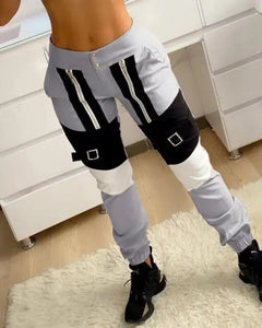 Zipper Design Colorblock Cargo Pants