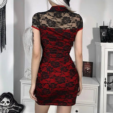 Load image into Gallery viewer, Aesthetic Floral Red Goth Mini Dress - dress
