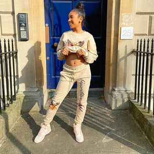 Aesthetic Long Sleeve Print Top & Elastic Waist Streetwear