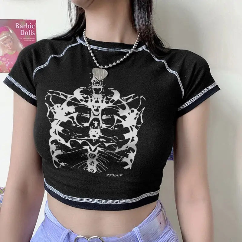 Aesthetic skeleton Graphic Crop Top - black / S