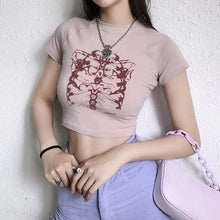 Load image into Gallery viewer, Aesthetic skeleton Graphic Crop Top - Pink / S