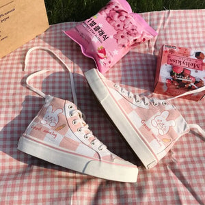 Anime Kawaii Pink Rabbit Lolita Canvas Sneakers - Shoes