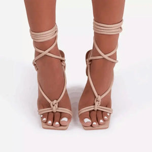 Ankle Strap High Heel Gladiator Shoes - Apricot / 35