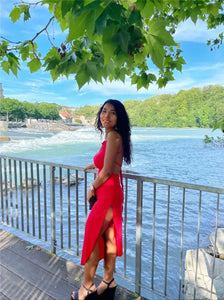 Asymmetric Backless High Split Maxi Dress - Red / L - dress