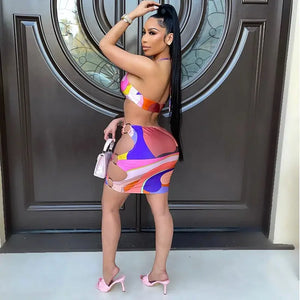 Asymmetrical Cut Out Bandage Halter Neck Bodycon Dress