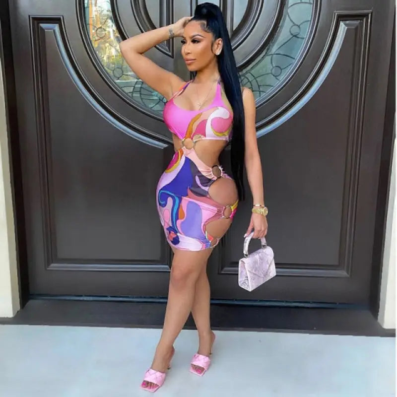 Asymmetrical Cut Out Bandage Halter Neck Bodycon Dress