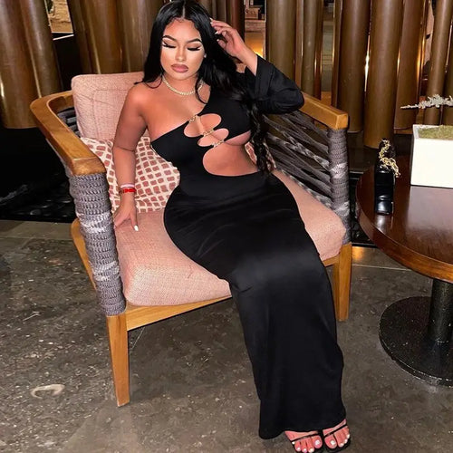 Ava Oblique Shoulder Single Sleeve Maxi Dress - dress