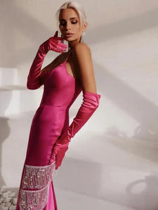 Backless Crystal Midi Elegant Dress - dress