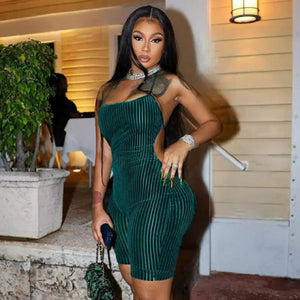 Backless Halter Bodycon Short Romper - romper