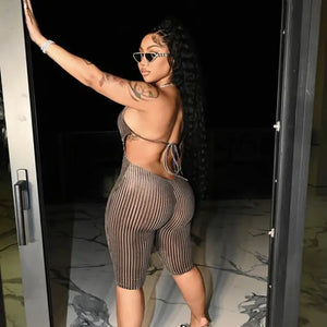 Backless Halter Bodycon Short Romper - romper