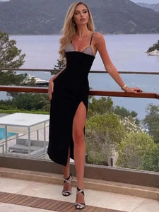 Backless High Slit Club Party Dress - M / Black - dress