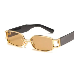 Bad and Bougie Rectangle Retro Sunglasses - Gold Brown