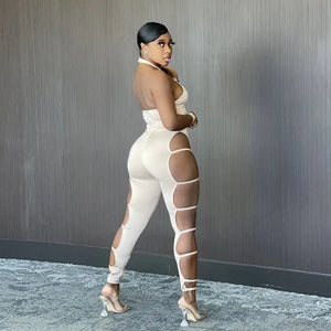 Baddie Hollow Out Halter Jumpsuit - jumpsuit