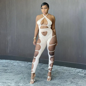 Baddie Hollow Out Halter Jumpsuit - jumpsuit