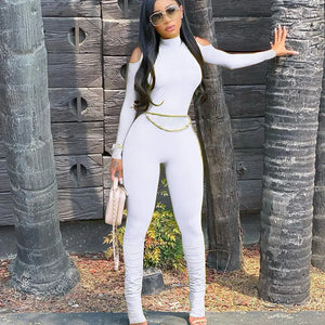 Bandage Bodycon Long Sleeve Stacked One Piece Jumpsuit