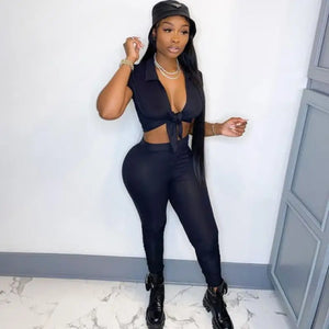 Bandage Crop Top and Pant Suits Matching Set - pink / M