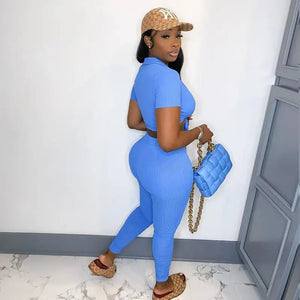 Bandage Crop Top and Pant Suits Matching Set - two piece
