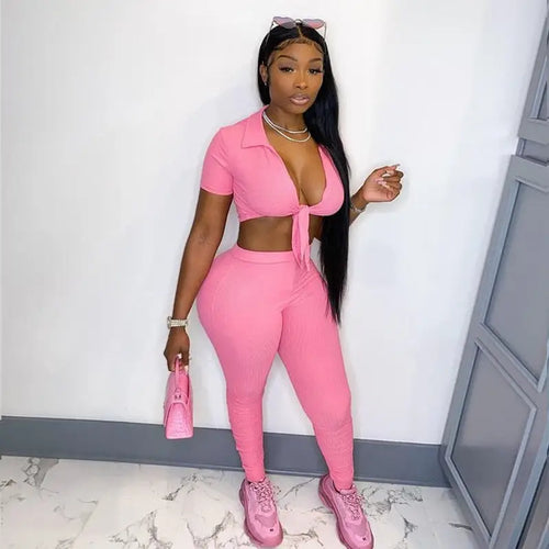 Bandage Crop Top and Pant Suits Matching Set - two piece