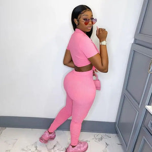 Bandage Crop Top and Pant Suits Matching Set - two piece