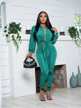 Load image into Gallery viewer, Bandage Long Sleeve Crop Top And Pants Set - two piece
