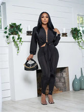 Load image into Gallery viewer, Bandage Long Sleeve Crop Top And Pants Set - two piece