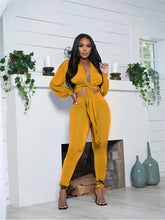 Load image into Gallery viewer, Bandage Long Sleeve Crop Top And Pants Set - two piece