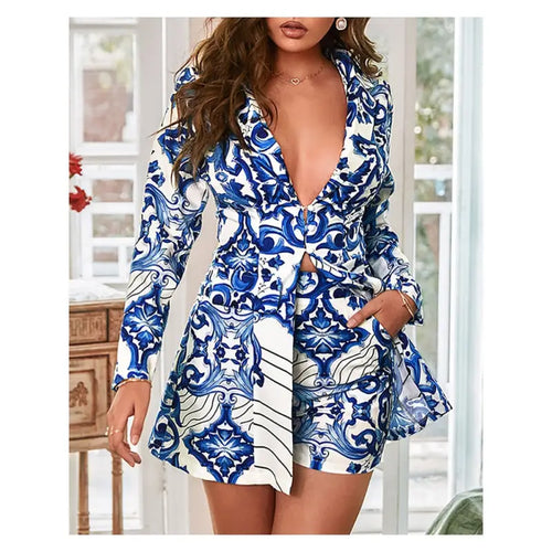Baroque Print Two Pieces Blazer Set - two piece