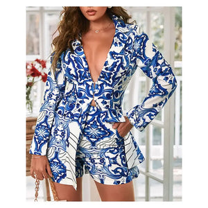 Baroque Print Two Pieces Blazer Set - two piece