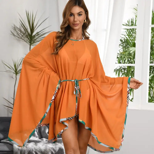 Beach Style A-line Orange Chiffon Dress - One Size - dress